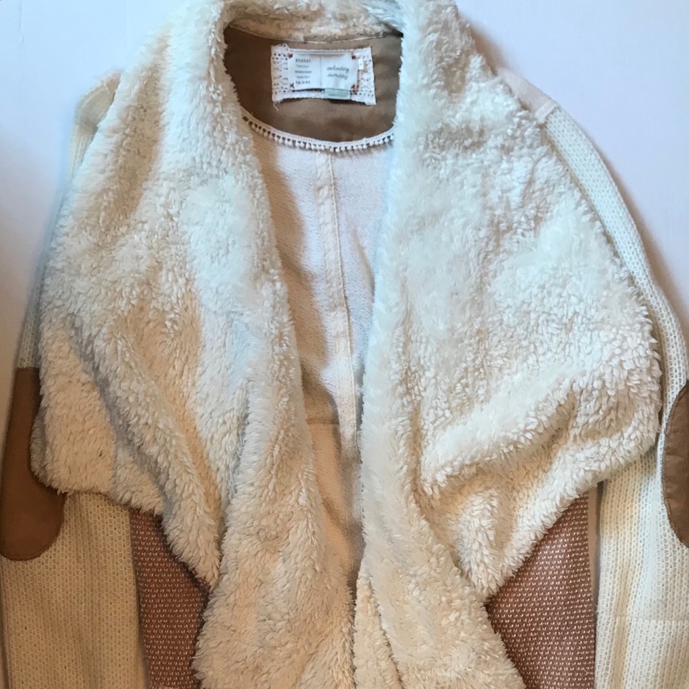 Cream & tan wool & knit jacket